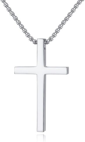 Reve Simple Stainless Steel Silver Tone Cross Pendant Chain Necklace for Men Women, 20-22 Inches in Saudi Arabia
