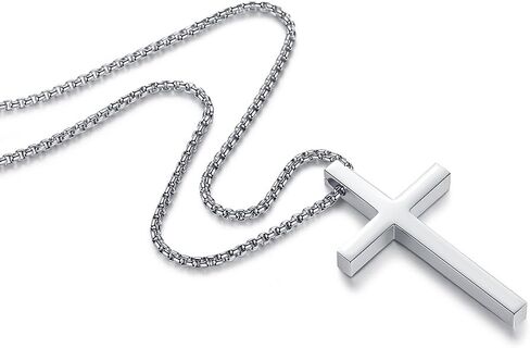 Reve Simple Stainless Steel Silver Tone Cross Pendant Chain Necklace for Men Women, 20-22 Inches in Saudi Arabia