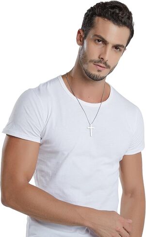 Reve Simple Stainless Steel Silver Tone Cross Pendant Chain Necklace for Men Women, 20-22 Inches in Saudi Arabia