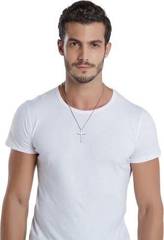Reve Simple Stainless Steel Silver Tone Cross Pendant Chain Necklace for Men Women, 20-22 Inches in Saudi Arabia
