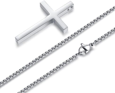 Reve Simple Stainless Steel Silver Tone Cross Pendant Chain Necklace for Men Women, 20-22 Inches in Saudi Arabia