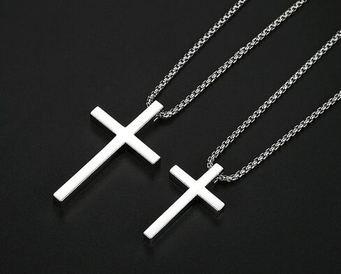 Reve Simple Stainless Steel Silver Tone Cross Pendant Chain Necklace for Men Women, 20-22 Inches in Saudi Arabia
