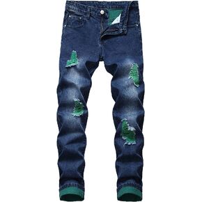 chouyatou Men's Color Block Frayed Holes Lightweight Distressed Ripped Jeans Denim Pant in Saudi Arabia