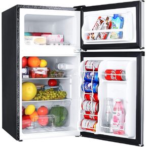 1256 Compact Refrigerator 3.2 Cu.Ft, 2-Door Mini Fridge With Freezer, Energy Saving, LED Inside, Low Noise, Upright Fridge Suitable For Apartment, Office Or Dorm-MVSFD321 in Kuwait