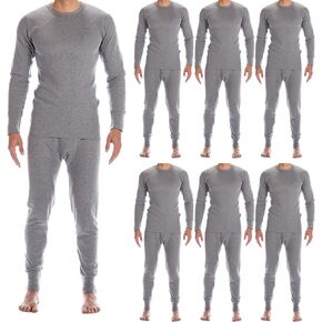 6 Pack of 2pc Thermal Sets for Men, Base Layer Long Johns Underwear, Top & Bottom, Cotton, Solid Colors in Saudi Arabia