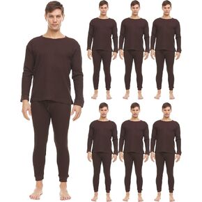 6 Pack of 2pc Thermal Sets for Men, Base Layer Long Johns Underwear, Top & Bottom, Cotton, Solid Colors