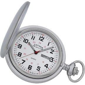 Gotham Men's Railway Classic Stainless Steel Analog Quartz Day/Date Hunter Pocket Watch # GWC14110S in Saudi Arabia