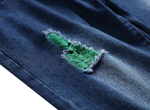 chouyatou Men's Color Block Frayed Holes Lightweight Distressed Ripped Jeans Denim Pant in Saudi Arabia