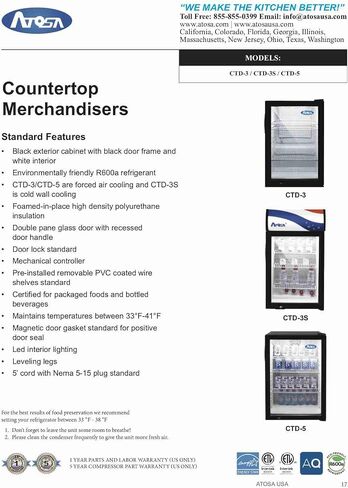 Atosa CTD-3 Countertop Merchandisers Refrigerator Display 3 cu.ft. in Saudi Arabia