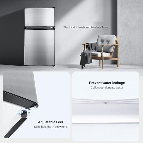 1256 Compact Refrigerator 3.2 Cu.Ft, 2-Door Mini Fridge With Freezer, Energy Saving, LED Inside, Low Noise, Upright Fridge Suitable For Apartment, Office Or Dorm-MVSFD321 in Kuwait