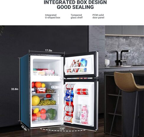 1256 Compact Refrigerator 3.2 Cu.Ft, 2-Door Mini Fridge With Freezer, Energy Saving, LED Inside, Low Noise, Upright Fridge Suitable For Apartment, Office Or Dorm-MVSFD321 in Kuwait