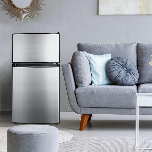 1256 Compact Refrigerator 3.2 Cu.Ft, 2-Door Mini Fridge With Freezer, Energy Saving, LED Inside, Low Noise, Upright Fridge Suitable For Apartment, Office Or Dorm-MVSFD321 in Kuwait