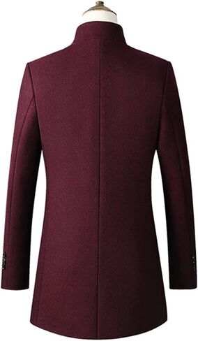 Mens Wool Blend Trench Coat Stand Collar Single Breasted Business Pea Coats Stylish Mid-Length Overcoat Jacket in Kuwait