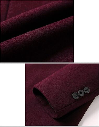 Mens Wool Blend Trench Coat Stand Collar Single Breasted Business Pea Coats Stylish Mid-Length Overcoat Jacket in Kuwait