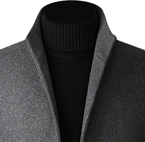 Mens Wool Blend Trench Coat Stand Collar Single Breasted Business Pea Coats Stylish Mid-Length Overcoat Jacket in Kuwait