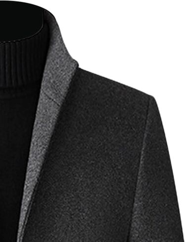 Mens Wool Blend Trench Coat Stand Collar Single Breasted Business Pea Coats Stylish Mid-Length Overcoat Jacket in Kuwait