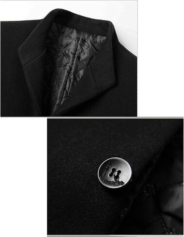 Mens Wool Blend Trench Coat Stand Collar Single Breasted Business Pea Coats Stylish Mid-Length Overcoat Jacket in Kuwait