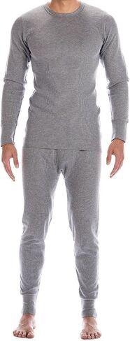 6 Pack of 2pc Thermal Sets for Men, Base Layer Long Johns Underwear, Top & Bottom, Cotton, Solid Colors in Kuwait