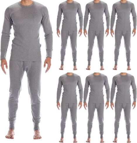 6 Pack of 2pc Thermal Sets for Men, Base Layer Long Johns Underwear, Top & Bottom, Cotton, Solid Colors in Kuwait