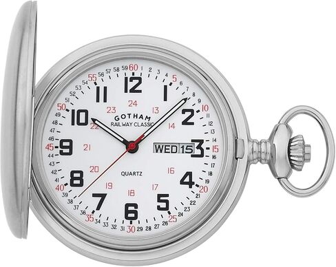 Gotham Men's Railway Classic Stainless Steel Analog Quartz Day/Date Hunter Pocket Watch # GWC14110S in Saudi Arabia