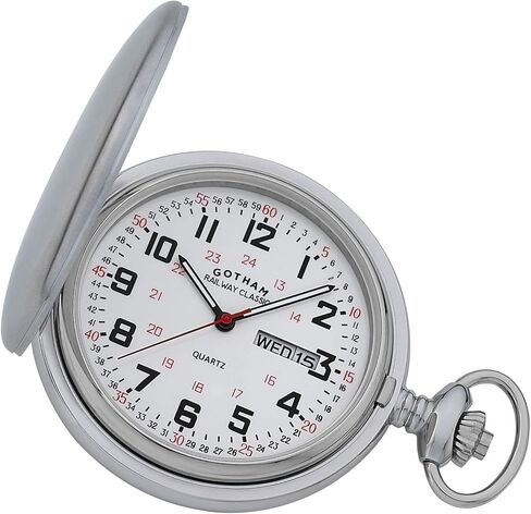 Gotham Men's Railway Classic Stainless Steel Analog Quartz Day/Date Hunter Pocket Watch # GWC14110S in Saudi Arabia