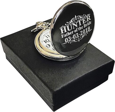 1 Personalized Pocket Watch - Customized Wedding Gifts - Engraving, Box, & Chain is Included, Comes in 5 Colors - Custom Made Free Shipping in Saudi Arabia