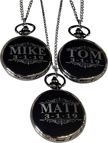 1 Personalized Pocket Watch - Customized Wedding Gifts - Engraving, Box, & Chain is Included, Comes in 5 Colors - Custom Made Free Shipping in Saudi Arabia