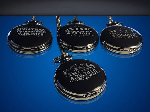 1 Personalized Pocket Watch - Customized Wedding Gifts - Engraving, Box, & Chain is Included, Comes in 5 Colors - Custom Made Free Shipping in Saudi Arabia