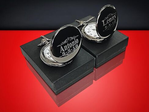 1 Personalized Pocket Watch - Customized Wedding Gifts - Engraving, Box, & Chain is Included, Comes in 5 Colors - Custom Made Free Shipping in Saudi Arabia