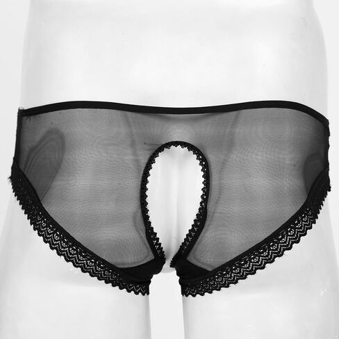 Jhaoyu Men's Front Floral Lace Back See Through Mesh Briefs Sissy Panties Hollow Out Underwear Bowknot Panty in Kuwait