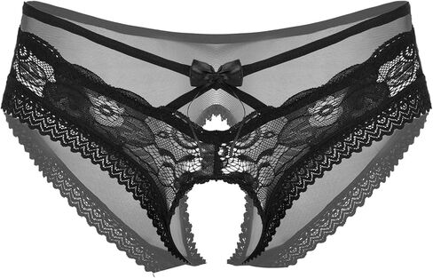 Jhaoyu Men's Front Floral Lace Back See Through Mesh Briefs Sissy Panties Hollow Out Underwear Bowknot Panty in Kuwait