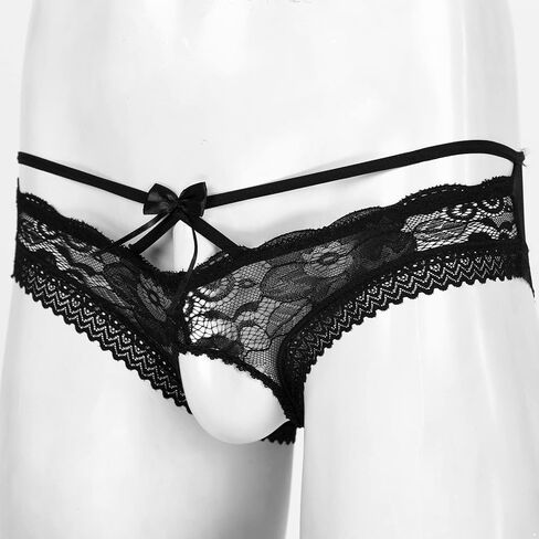 Jhaoyu Men's Front Floral Lace Back See Through Mesh Briefs Sissy Panties Hollow Out Underwear Bowknot Panty in Kuwait