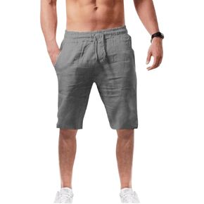 Maryia Mens Linen Casual Beach Shorts Drawstring Summer Elastic Waist Classic Fit Sweatpant Comfy Soft Workout Running Short in Kuwait