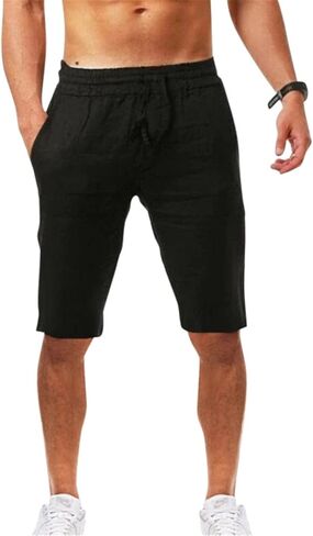 Maryia Mens Linen Casual Beach Shorts Drawstring Summer Elastic Waist Classic Fit Sweatpant Comfy Soft Workout Running Short in Kuwait