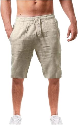 Maryia Mens Linen Casual Beach Shorts Drawstring Summer Elastic Waist Classic Fit Sweatpant Comfy Soft Workout Running Short in Kuwait