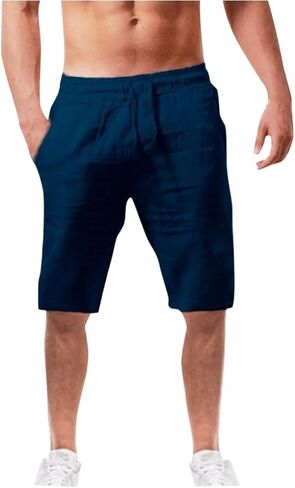 Maryia Mens Linen Casual Beach Shorts Drawstring Summer Elastic Waist Classic Fit Sweatpant Comfy Soft Workout Running Short in Kuwait