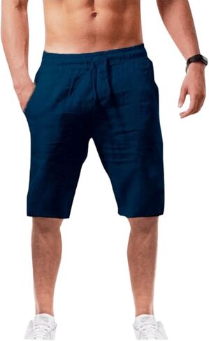 Maryia Mens Linen Casual Beach Shorts Drawstring Summer Elastic Waist Classic Fit Sweatpant Comfy Soft Workout Running Short in Kuwait