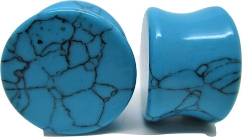 Turquoise Stone Ear Plugs - Double Flared Gauges - 7 Sizes - Pair in Saudi Arabia