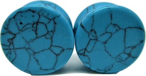 Turquoise Stone Ear Plugs - Double Flared Gauges - 7 Sizes - Pair in Saudi Arabia