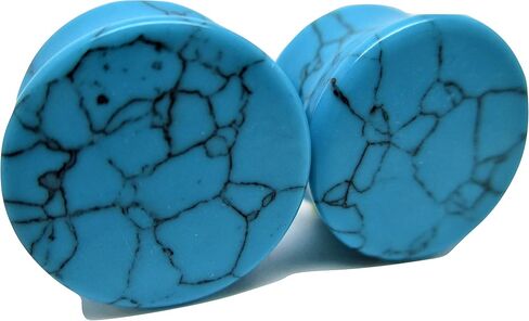 Turquoise Stone Ear Plugs - Double Flared Gauges - 7 Sizes - Pair in Saudi Arabia