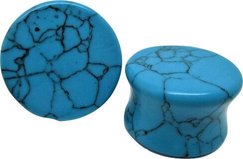 Turquoise Stone Ear Plugs - Double Flared Gauges - 7 Sizes - Pair in Saudi Arabia
