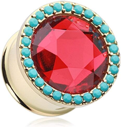 Golden Sparkle Turquoise Ear Gauge Plug in Saudi Arabia
