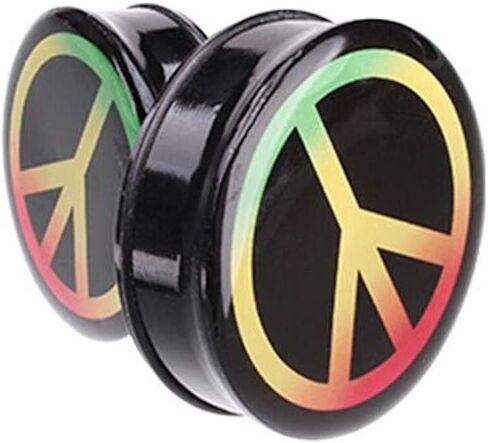 Covet Jewelry Supersize Rasta Peace Sign Double Flared Ear Gauge Plug in Saudi Arabia