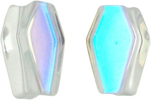 Pair of Aurora Borealis Iridescent Glass Coffin Shaped Plugs (PG-558) in Kuwait