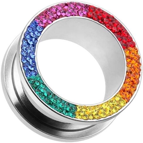 Covet Jewelry Multi-Sprinkle Dot Rainbow Multi Gem Screw-Fit Ear Gauge Tunnel Plug in Saudi Arabia