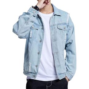 Men's Spring Ripped Jeans Jacket Oversize Denim Jackets Autumn Long Sleeve Jeans Top Vintage Mens Coat in Kuwait
