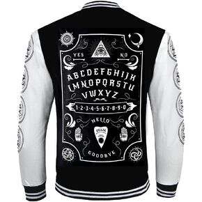 Ouija Board Varsity Mens Goth Emo Occult Cotton Bomber Jacket with Large Print in Saudi Arabia