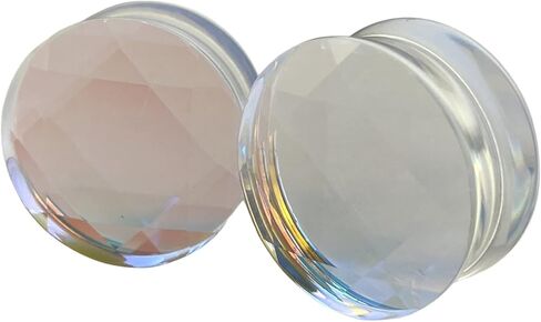 Pair of Aurora Borealis Iridescent Faceted Double Flare Glass Plugs (PG-553) in Kuwait