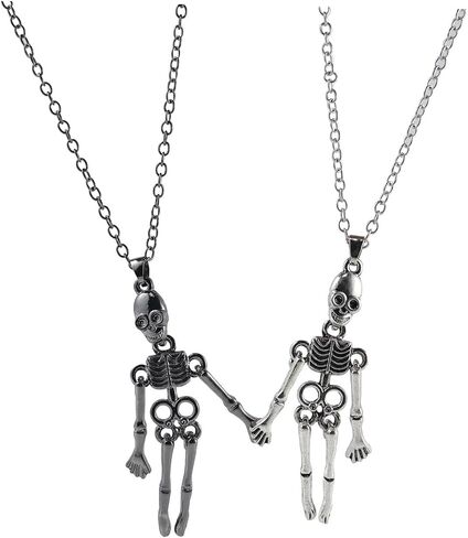 2Pcs Punk Skeleton Skull Pendant Necklace Set for Women Men Boy Girl Teen Friend Gothic Couple Necklace Halloween Jewelry Birthday Gift in Saudi Arabia