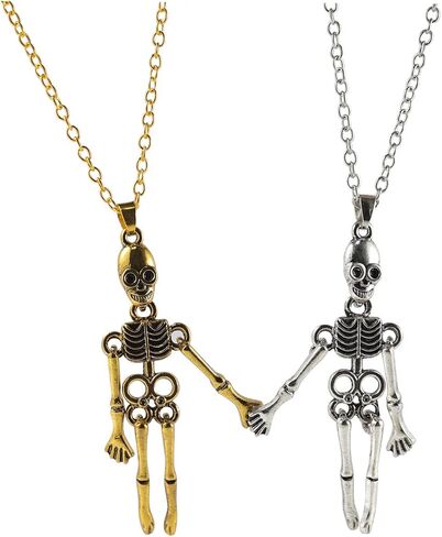 2Pcs Punk Skeleton Skull Pendant Necklace Set for Women Men Boy Girl Teen Friend Gothic Couple Necklace Halloween Jewelry Birthday Gift in Saudi Arabia